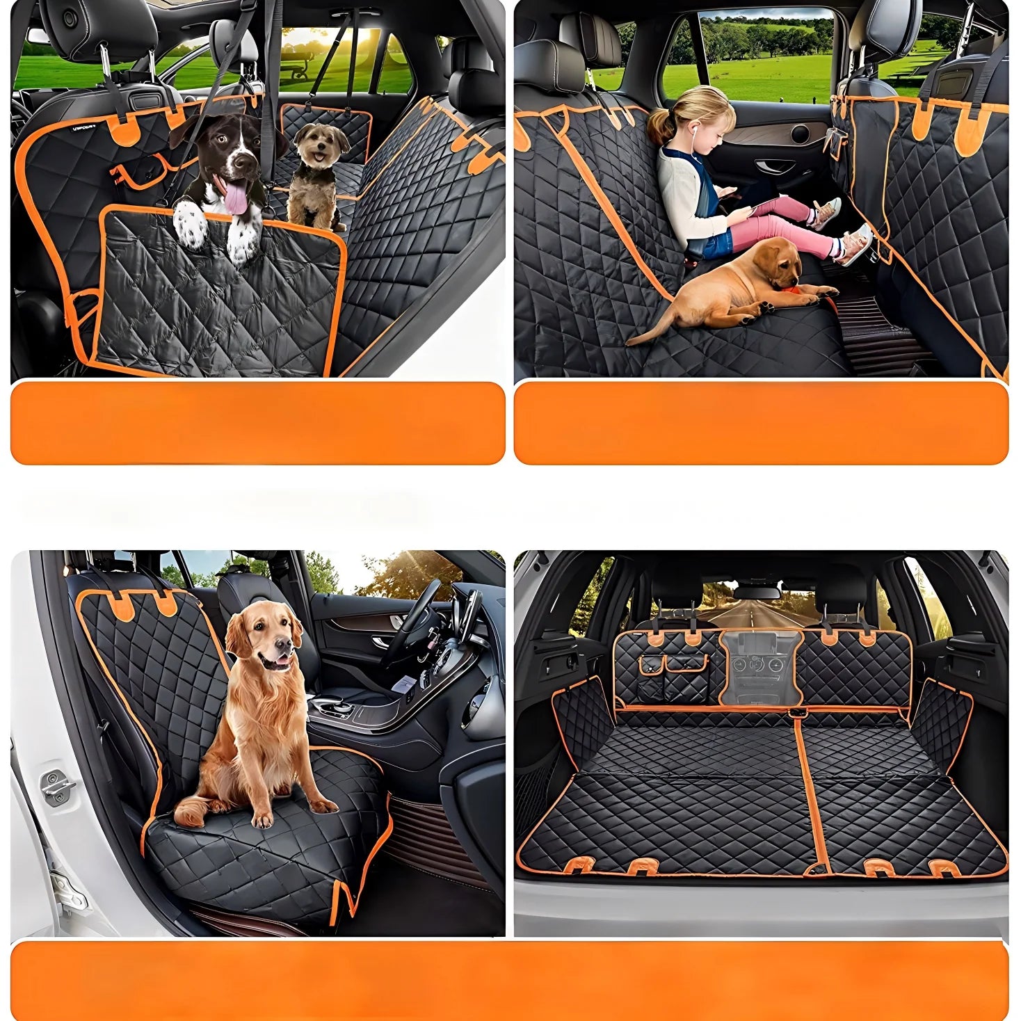 Waterproof Dog Car Seat Cover Hammock, Scratch Proof Nonslip Heavy Duty Soft Pet Back Seat Protector with Side Flaps & Storage Pockets, Universal Dog Back Seat Cover for Cars Trucks SUVs